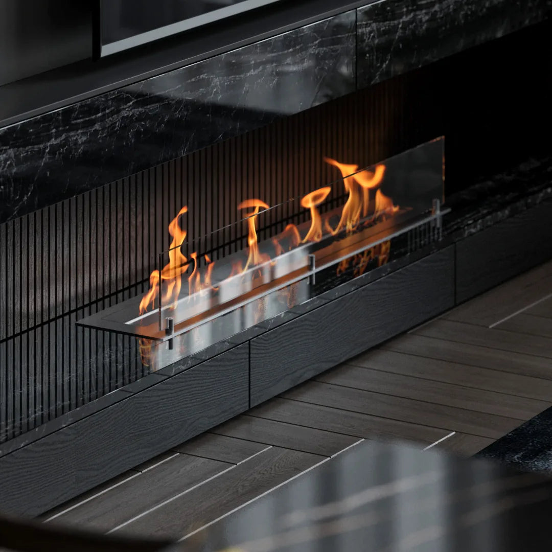 100 cm tek camlı dikdörtgen bioethanol burner, şömine uygulaması