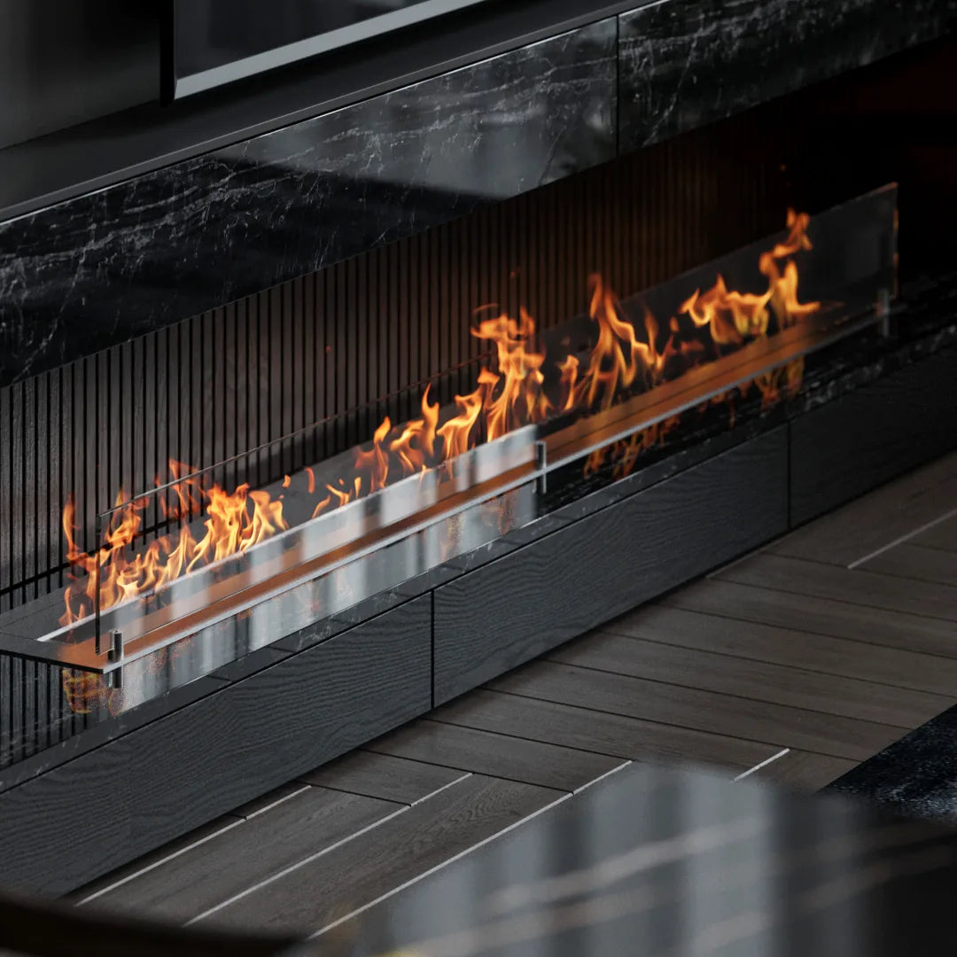 160 cm tek camlı dikdörtgen bioethanol burner, şömine uygulaması