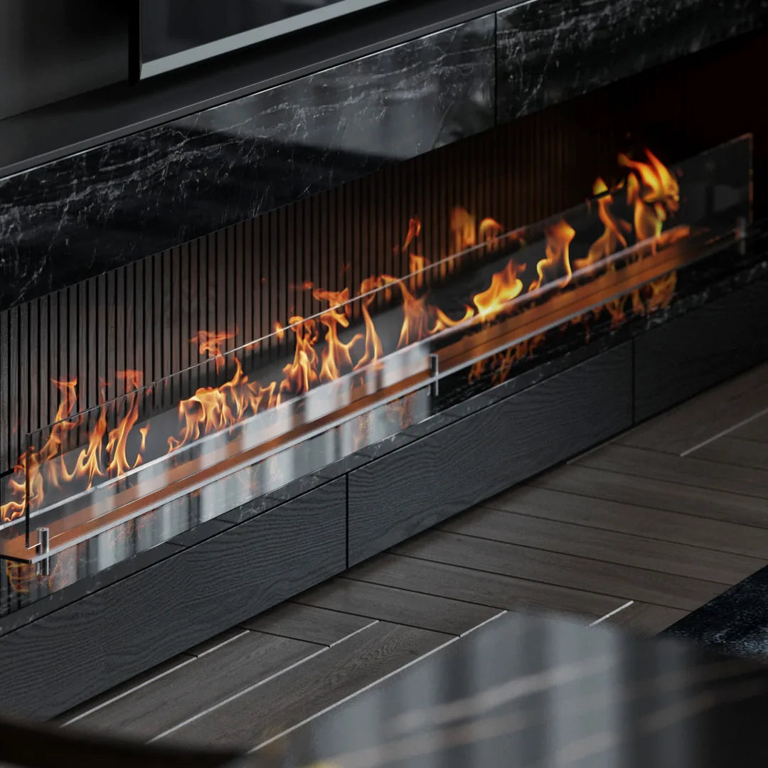 180 cm çift camlı dikdörtgen bioethanol burner, şömine uygulaması