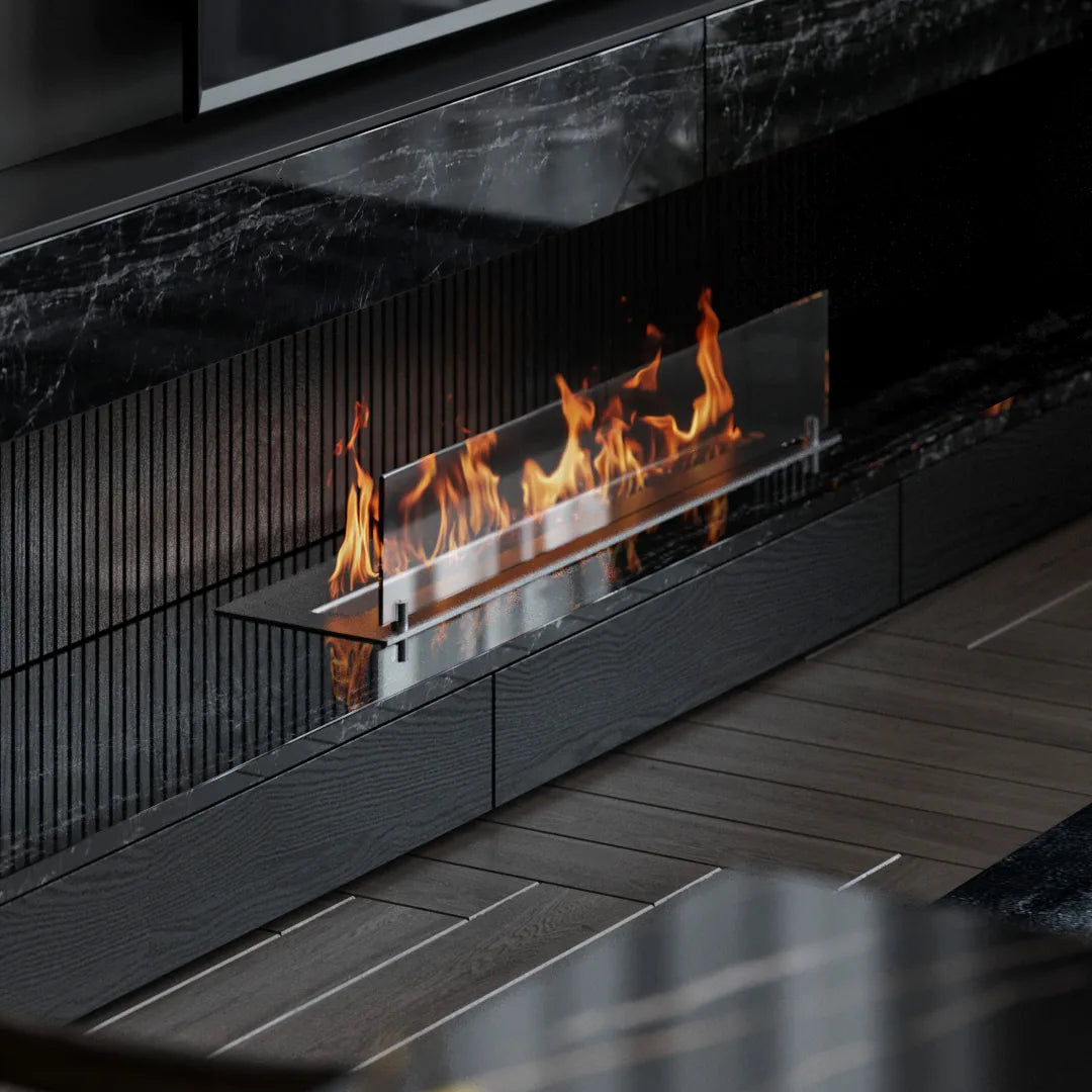 80 cm tek camlı dikdörtgen bioethanol burner, şömine uygulaması