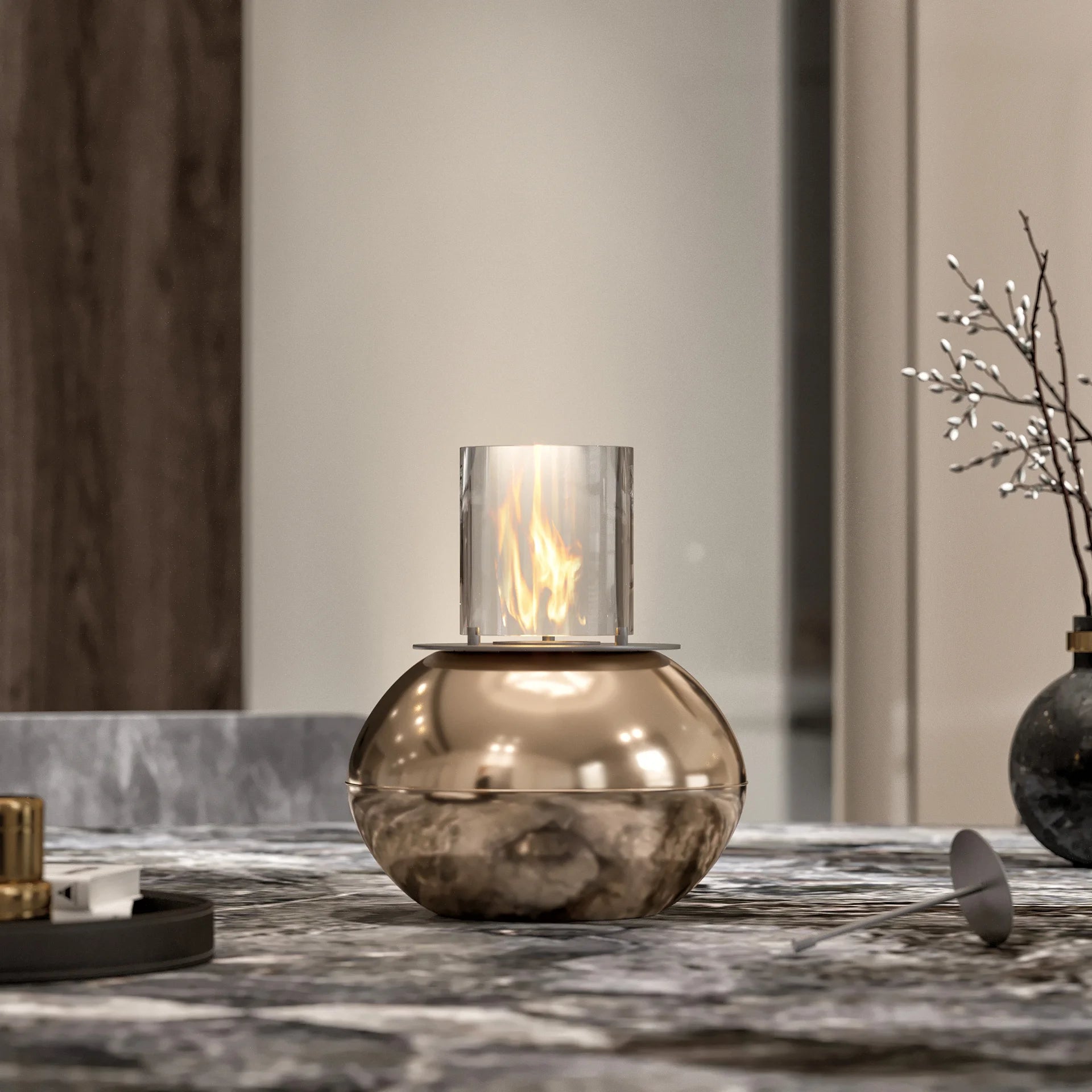 Shine Masaüstü Şömine Altın 6