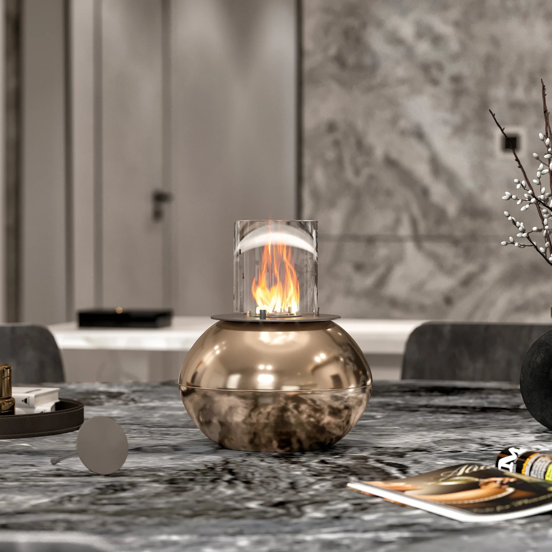 Shine Masaüstü Şömine Altın 7