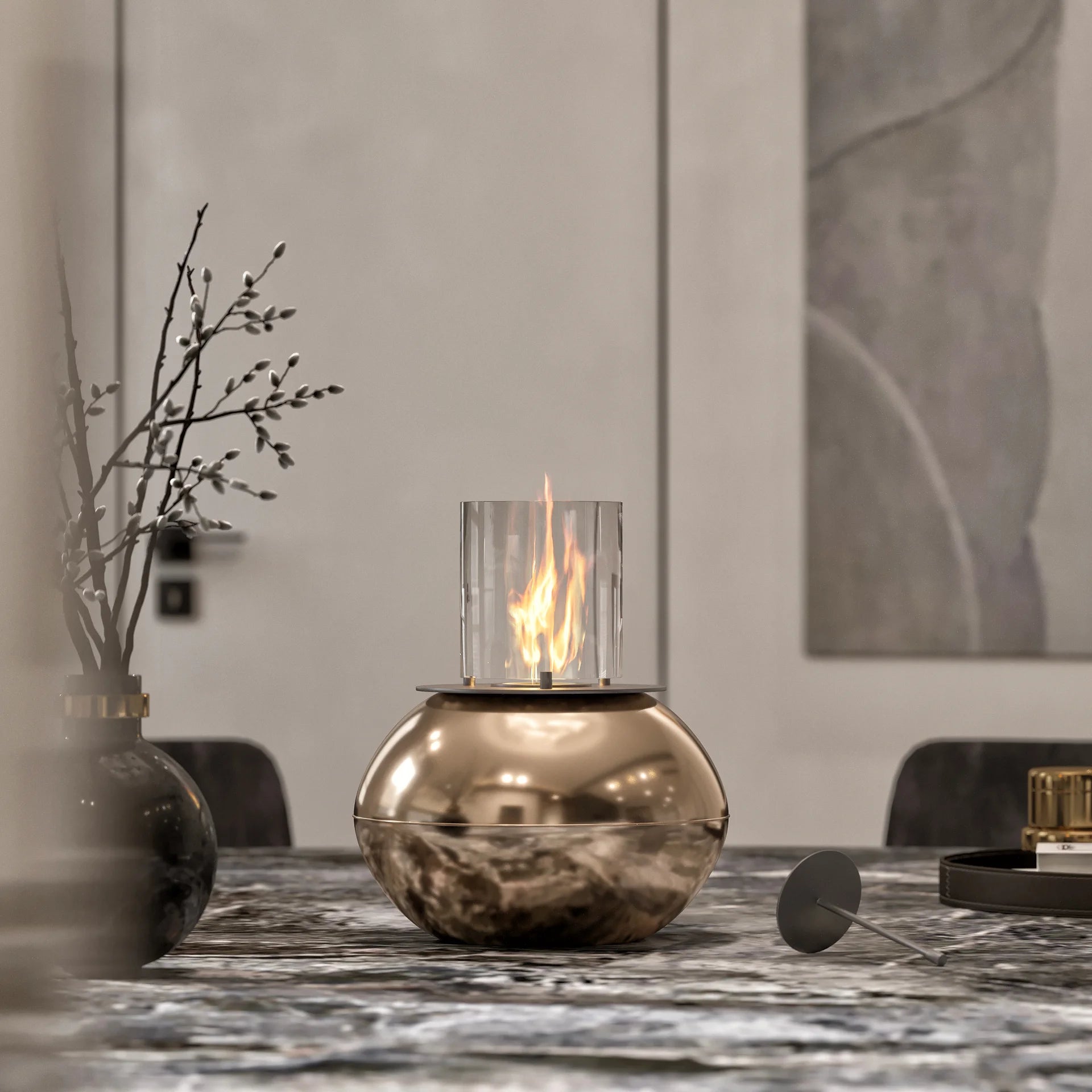 Shine Masaüstü Şömine Altın 8