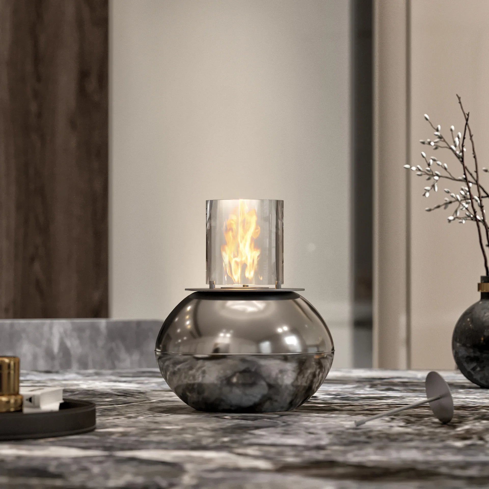 Shine Masaüstü Şömine Gümüş 6