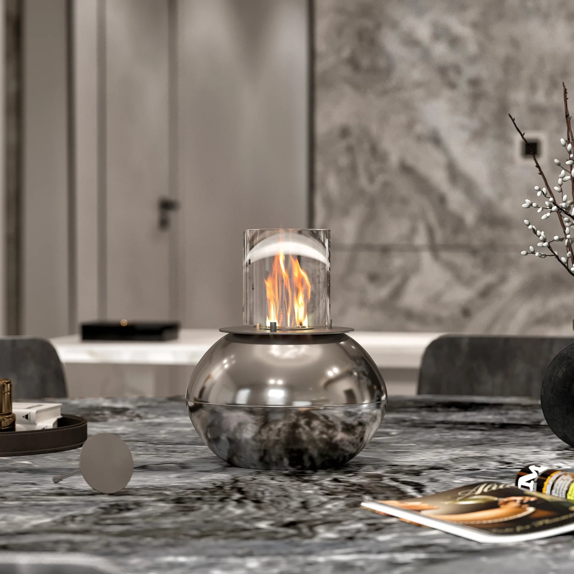 Shine Masaüstü Şömine Gümüş 7