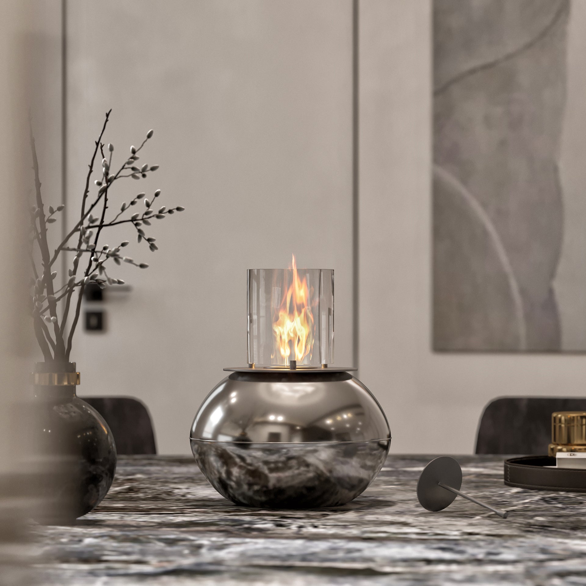 Shine Masaüstü Şömine Gümüş 8