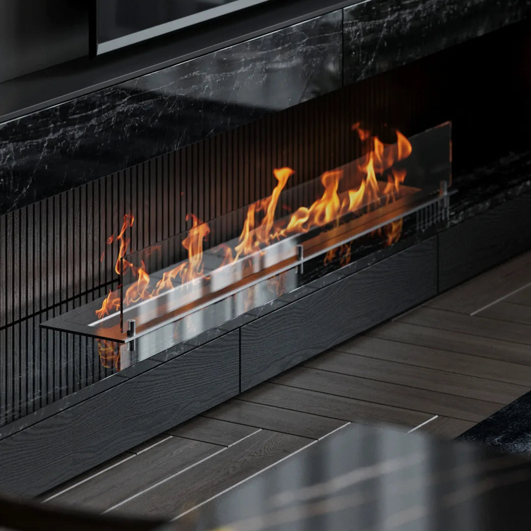 120 cm camsız dikdörtgen bioethanol burner, şömine uygulaması