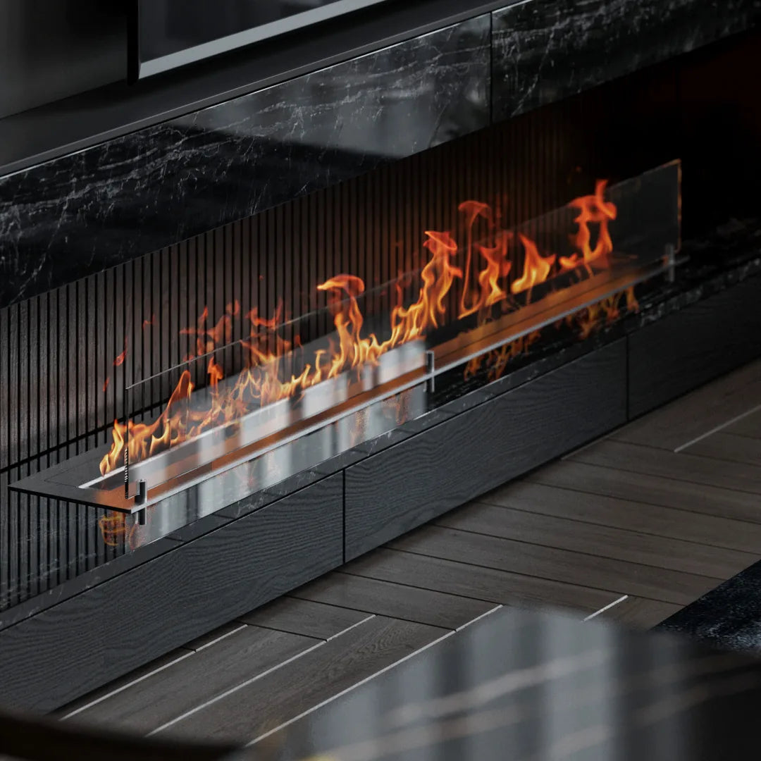 140 cm tek camlı dikdörtgen bioethanol burner, şömine uygulaması