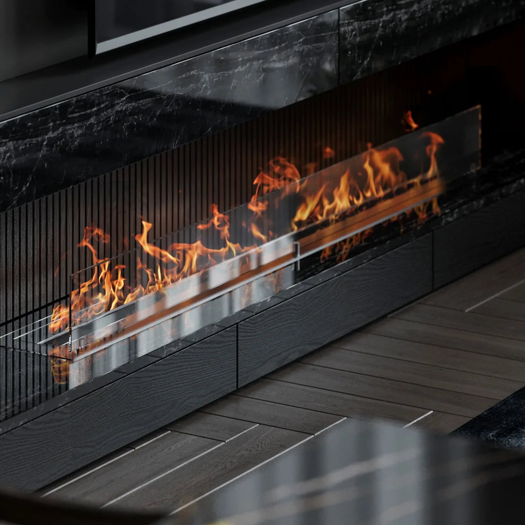 150 cm tek camlı dikdörtgen bioethanol burner, şömine uygulaması