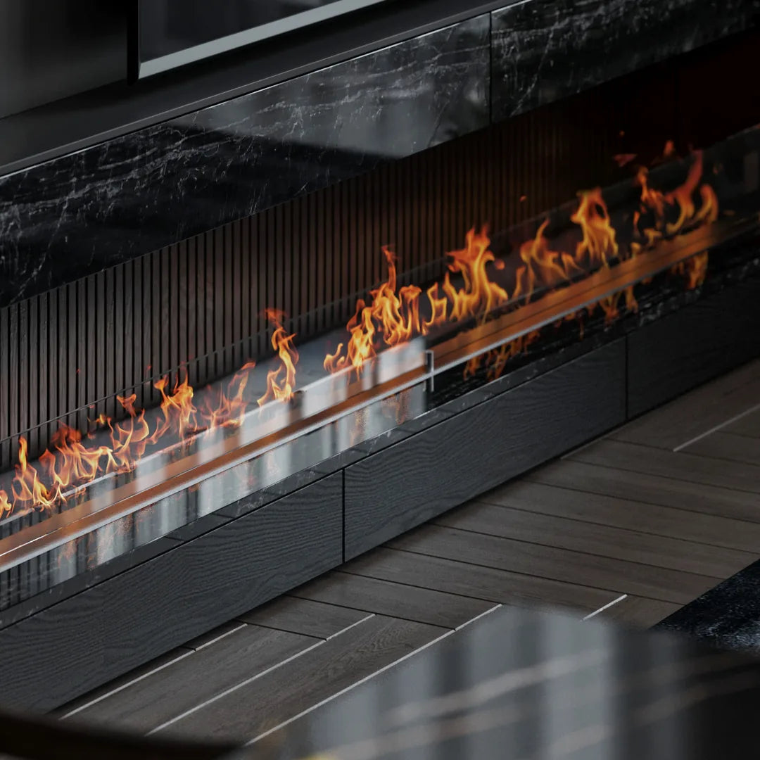 200 cm tek camlı dikdörtgen bioethanol burner, şömine uygulaması