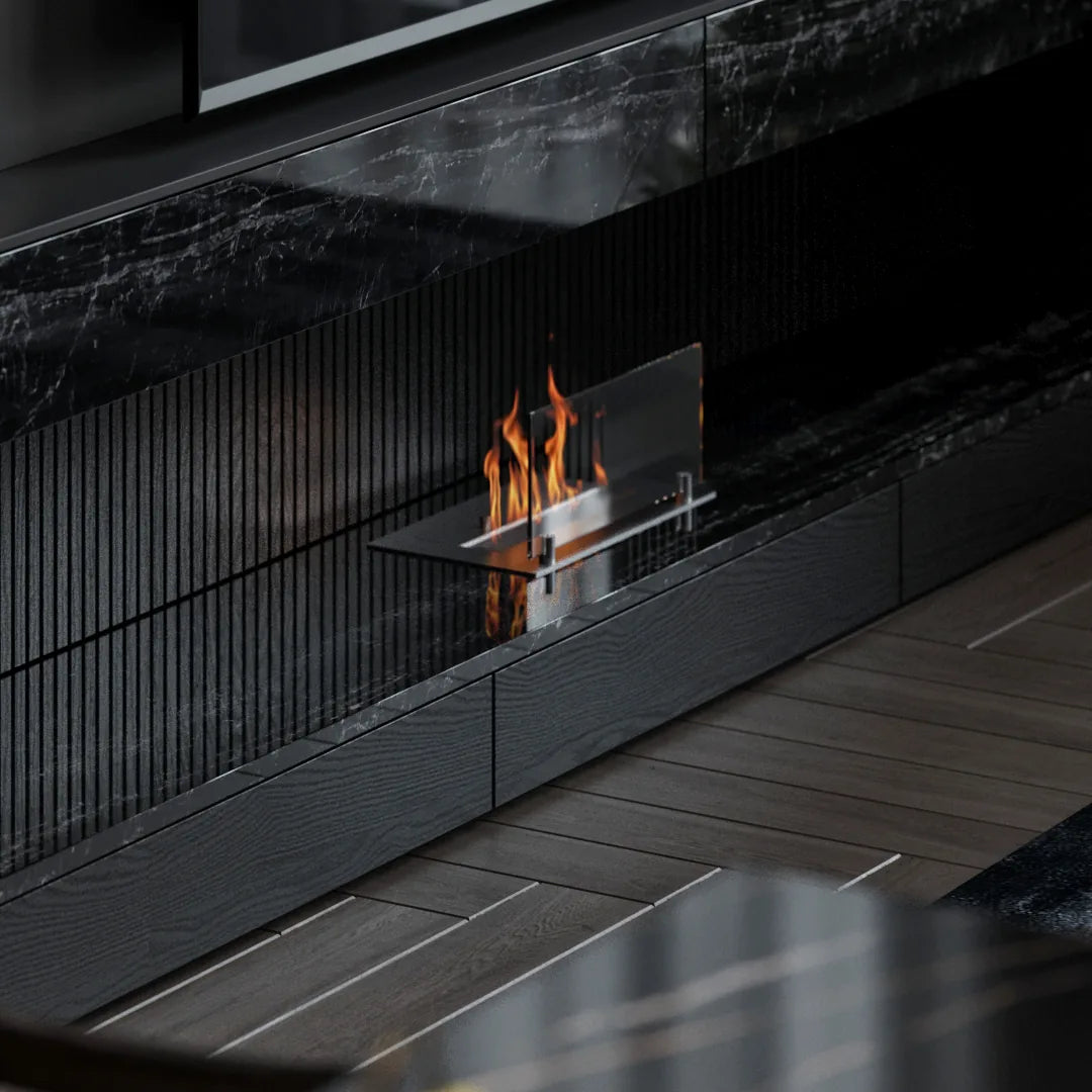 32 cm camsız dikdörtgen bioethanol burner, şömine uygulaması