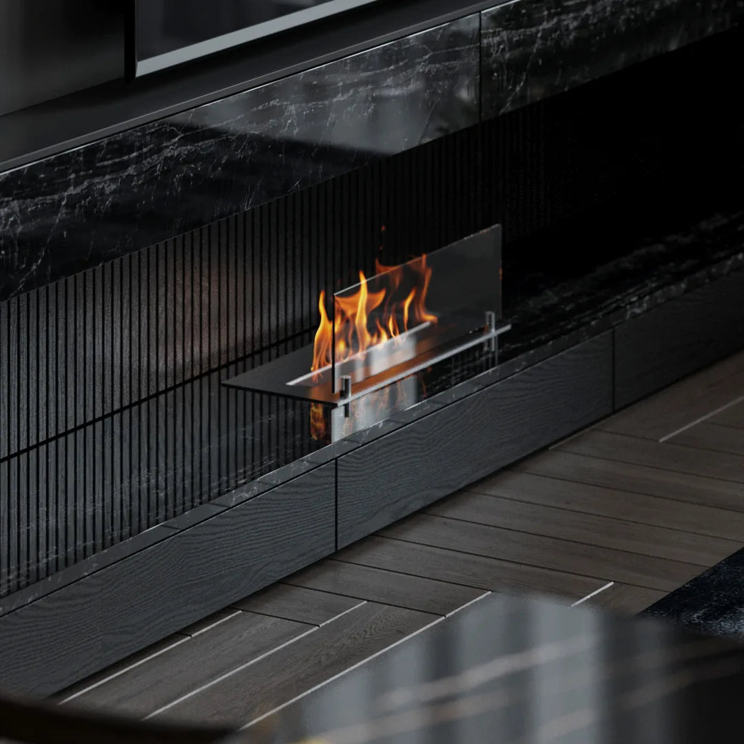 45 cm çift camlı dikdörtgen bioethanol burner, şömine uygulaması